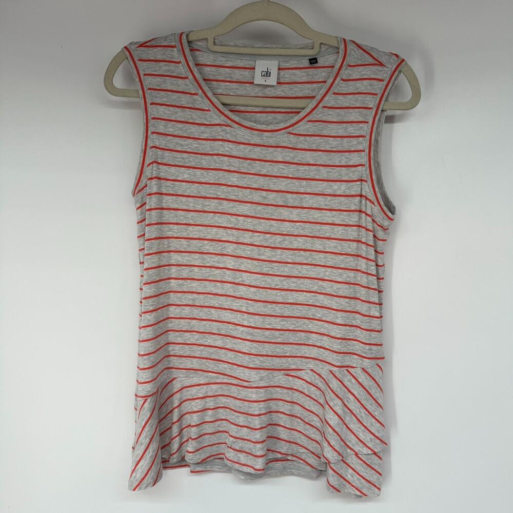 Cabi Peplum Tank Top Womens S Heather Gray Orange Striped Sleeveless Casual 5331